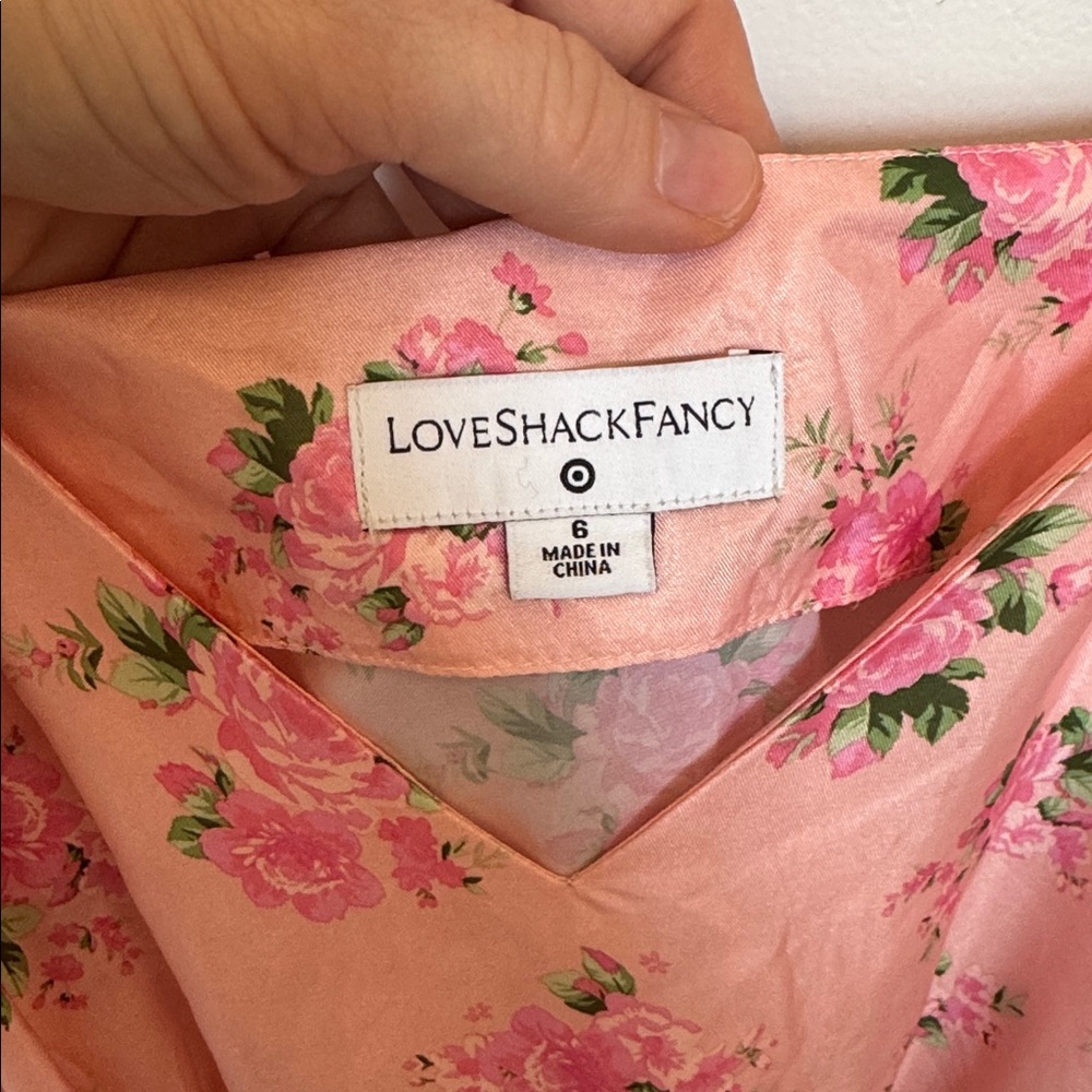 Love shack Fancy x target Pink Floral Puff-Sleeve Mini Dress 6 - Picture 5 of 9